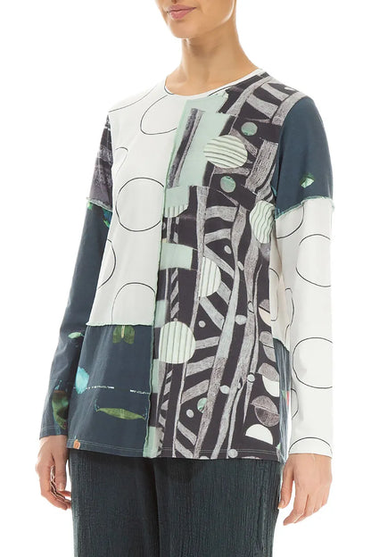 Long Sleeves Mixed Prints Cotton Blouse