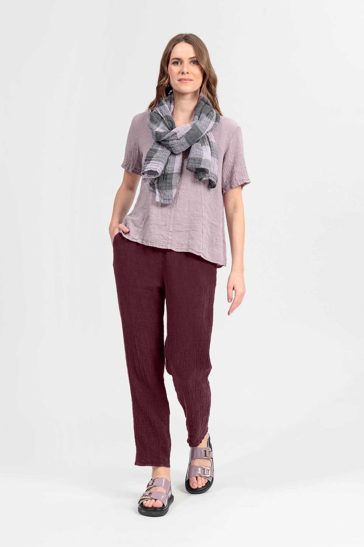 Long Tapered Antique Ruby Linen Viscose Trousers 5