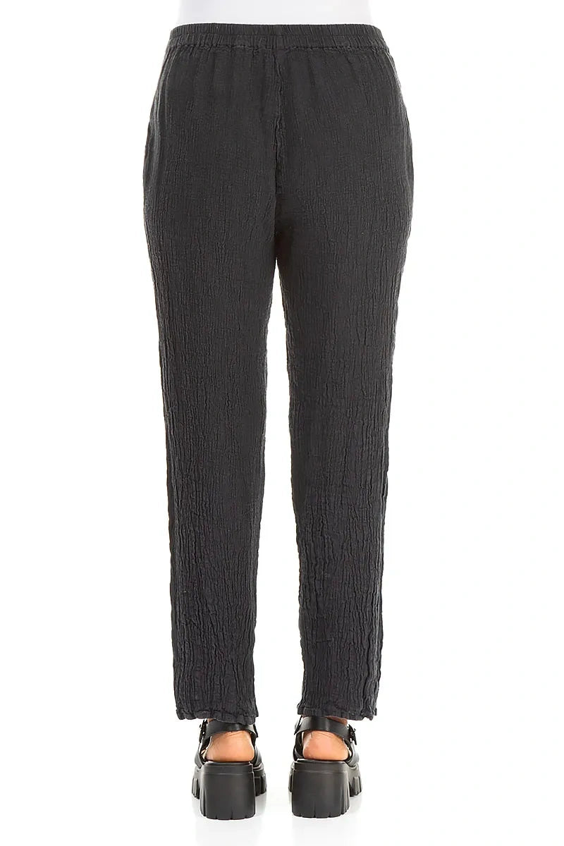 Long Tapered Graphite Linen Viscose Trousers 3