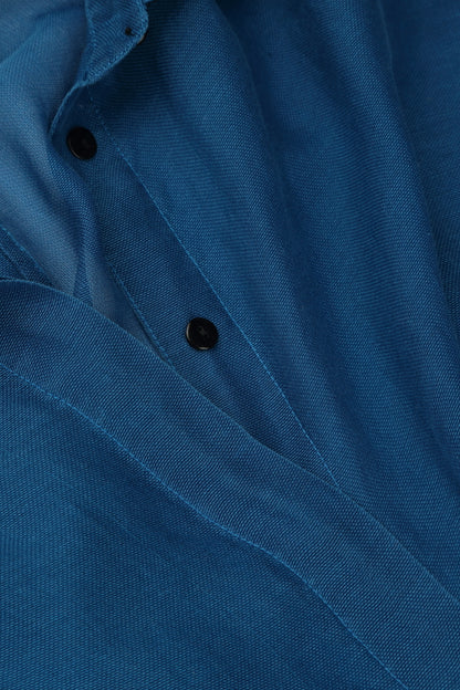 Longer Back Cobalt Blue Silk Cotton Shirt 5