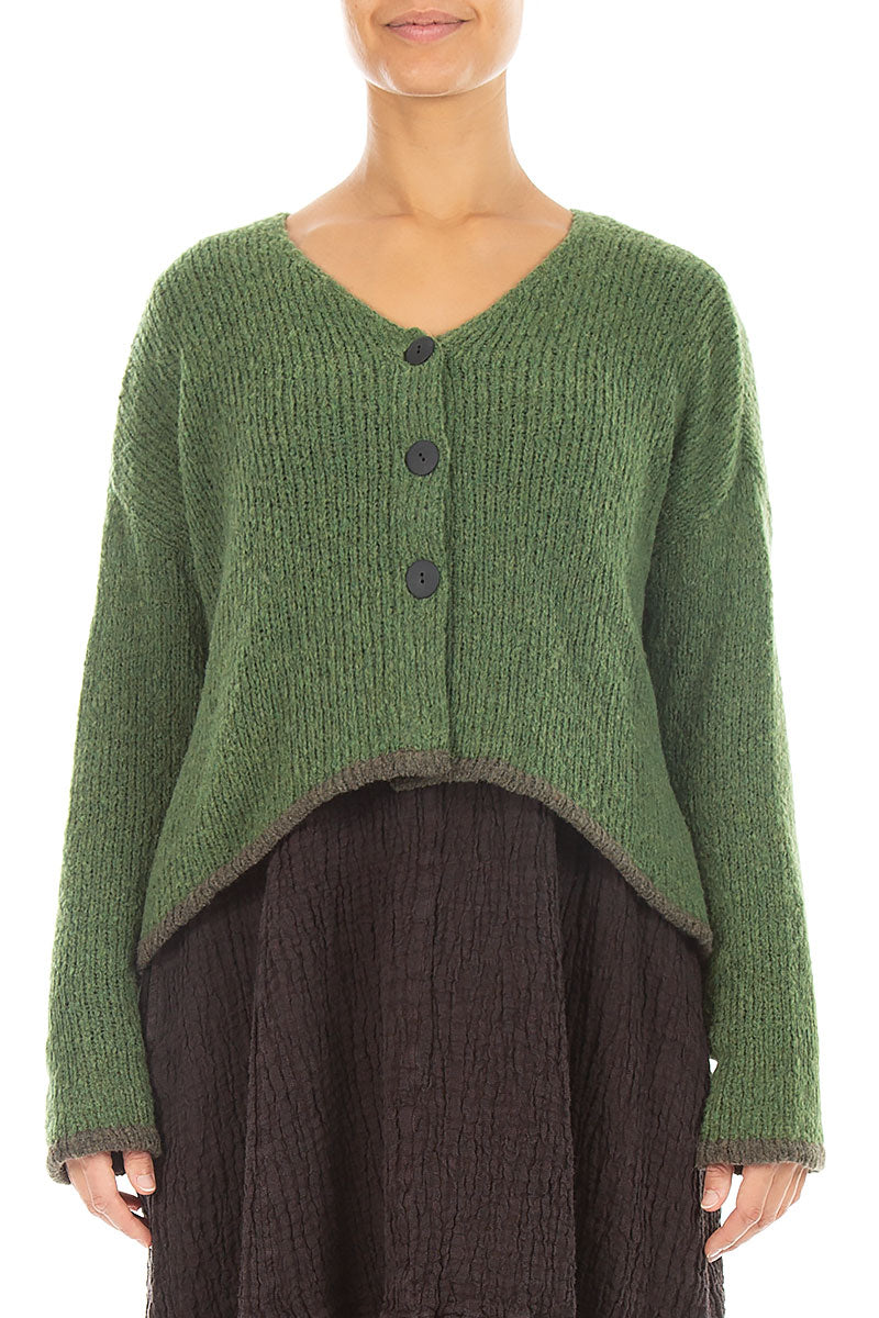 Longer Back Dark Sage Wool Cardigan