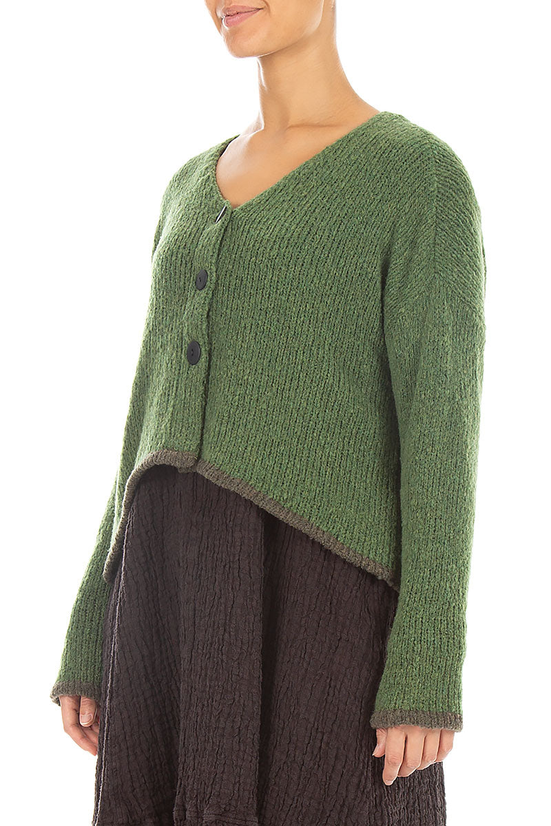 Longer Back Dark Sage Wool Cardigan