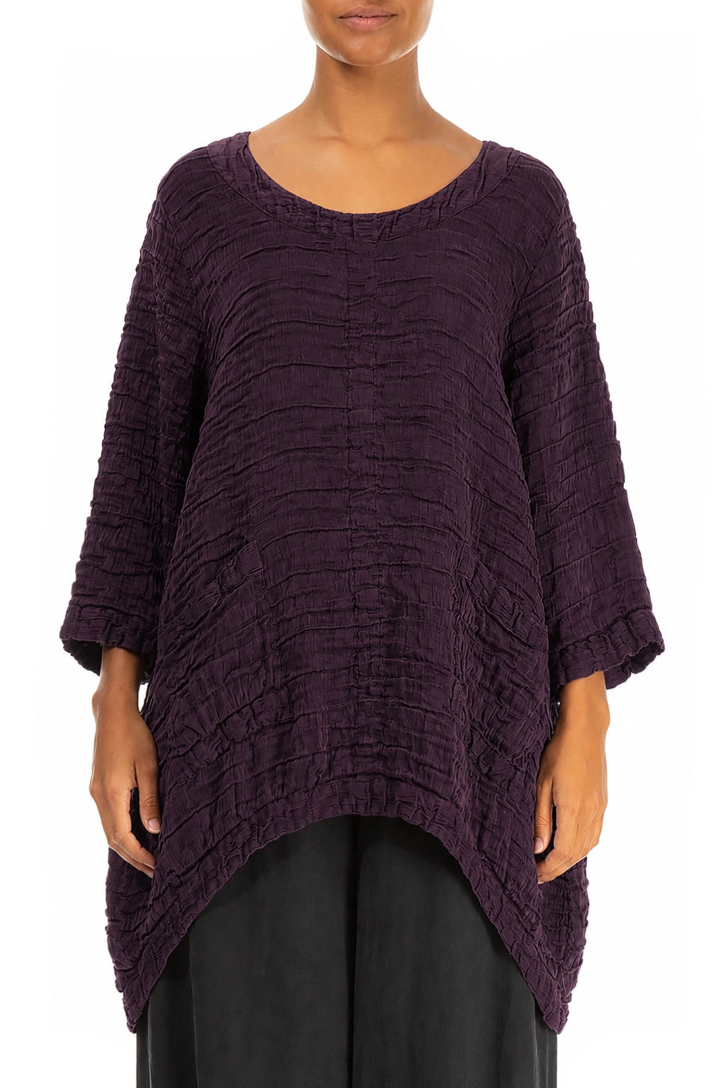 Longer Back Deep Plum Crinkled Silk Tunic 1