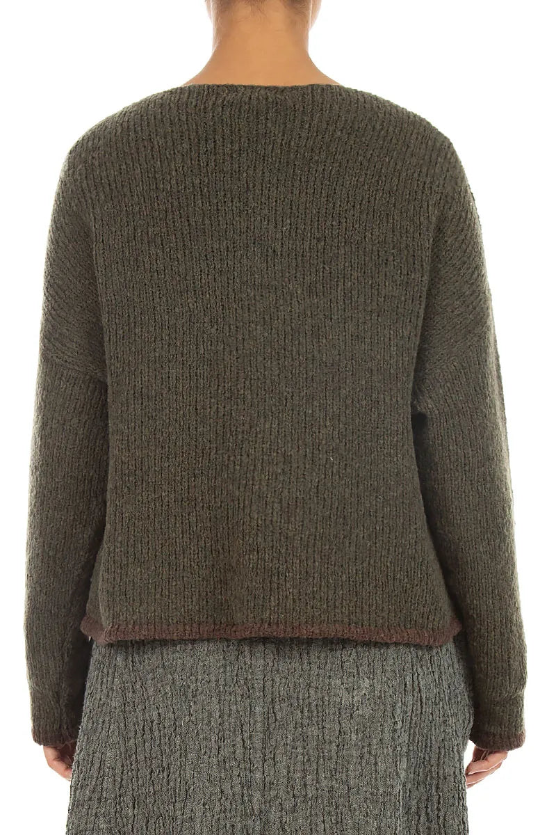 Longer Back Khaki Wool Cardigan 2