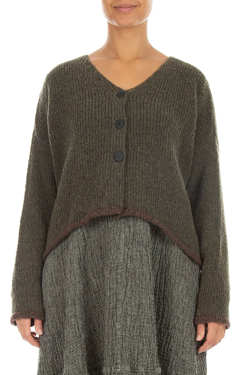 Longer Back Khaki Wool Cardigan 1