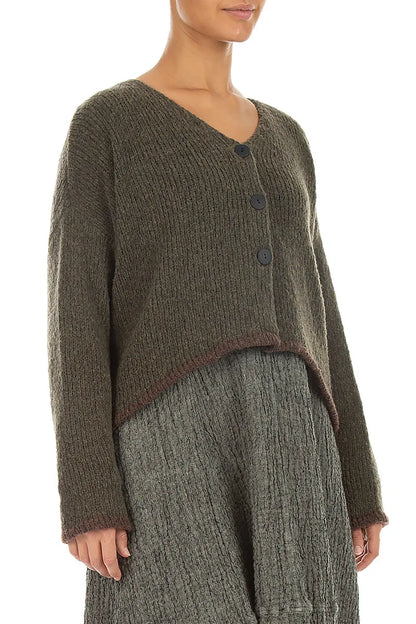 Longer Back Khaki Wool Cardigan 3