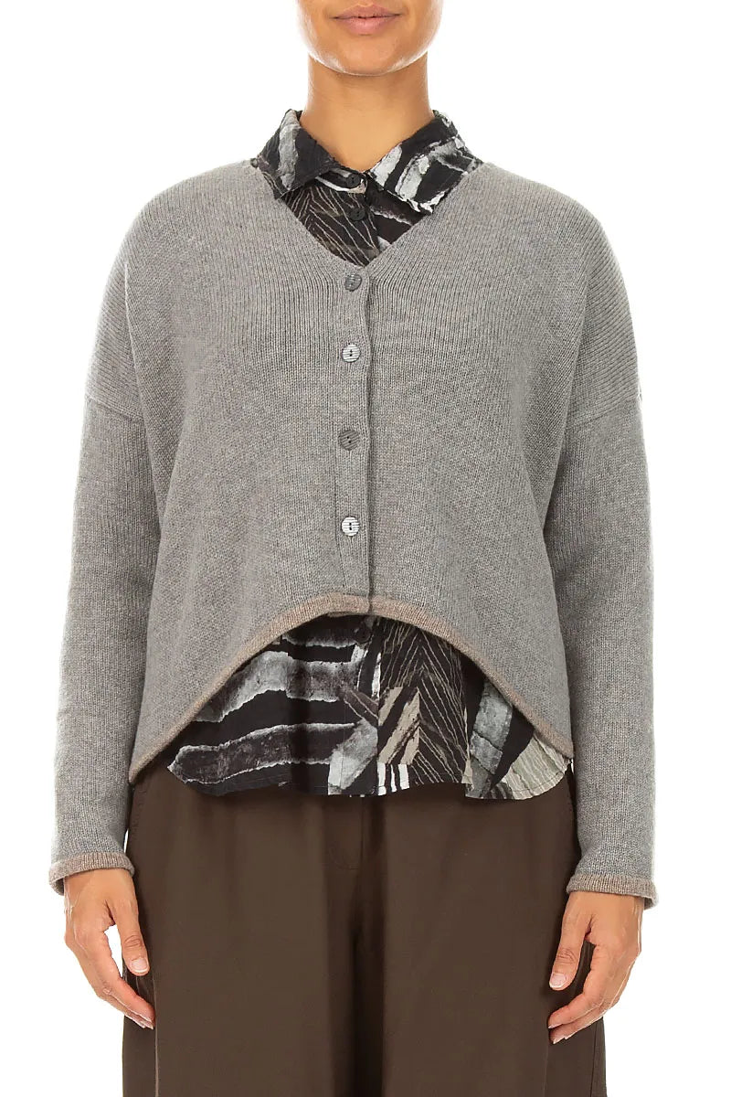 Longer Back Light Grey Cashmere Cardigan 1
