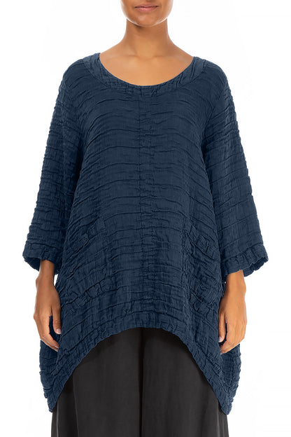 Longer Back Navy Crinkled Silk Tunic 1