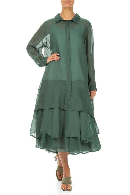 Longer Back Sage Silk Cotton Shirt 4