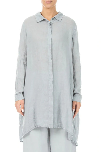 Longer Back Silver Grey Gauze Linen Shirt 1