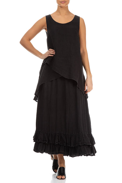 Longer Back Sleeveless Black Gauze Linen Blouse 4