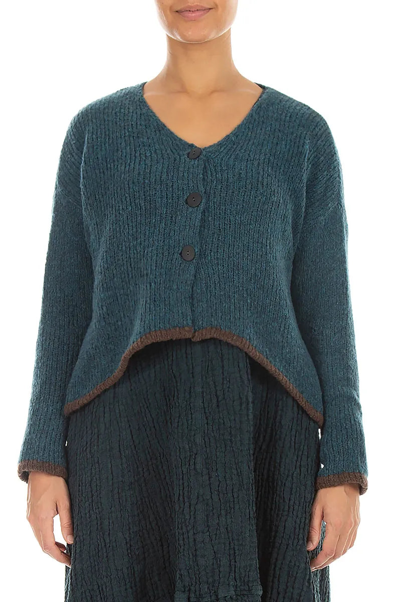 Longer Back Teal Wool Cardigan 1