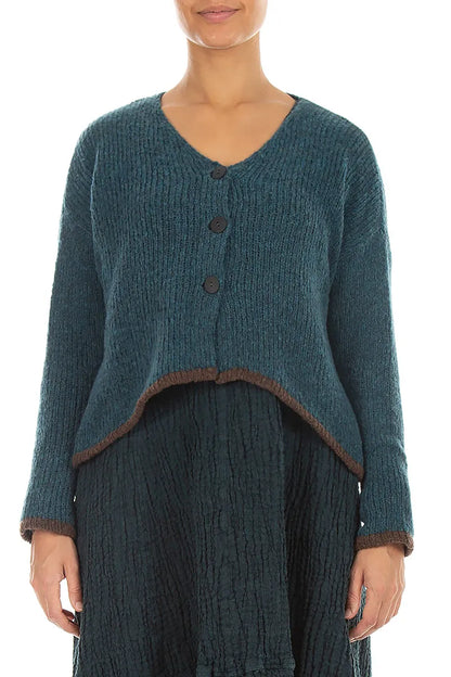 Longer Back Teal Wool Cardigan 1
