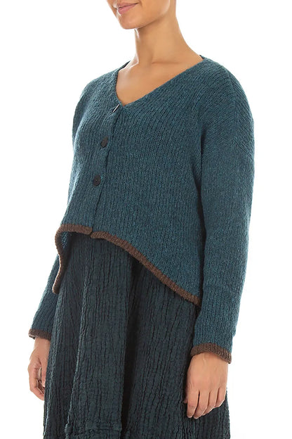 Longer Back Teal Wool Cardigan 3