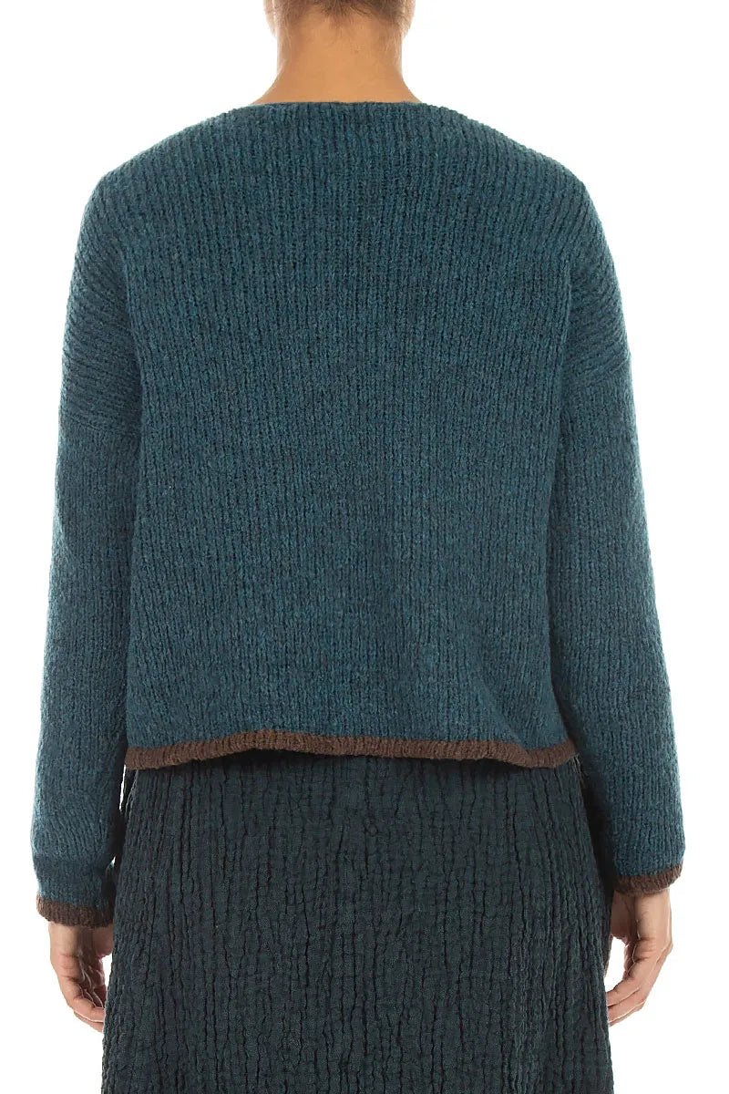 Longer Back Teal Wool Cardigan 2