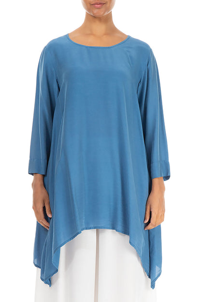 Longer Edges Atlantic Blue Silk Bamboo Tunic 1