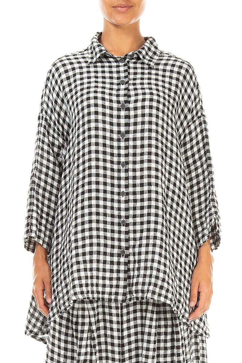 Loose Black &amp; White Check Linen Shirt