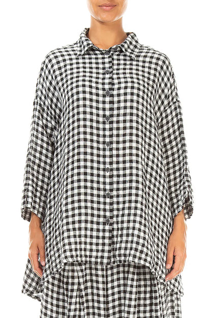 Loose Black &amp; White Check Linen Shirt