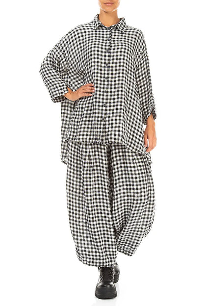 Loose Black &amp; White Check Linen Shirt