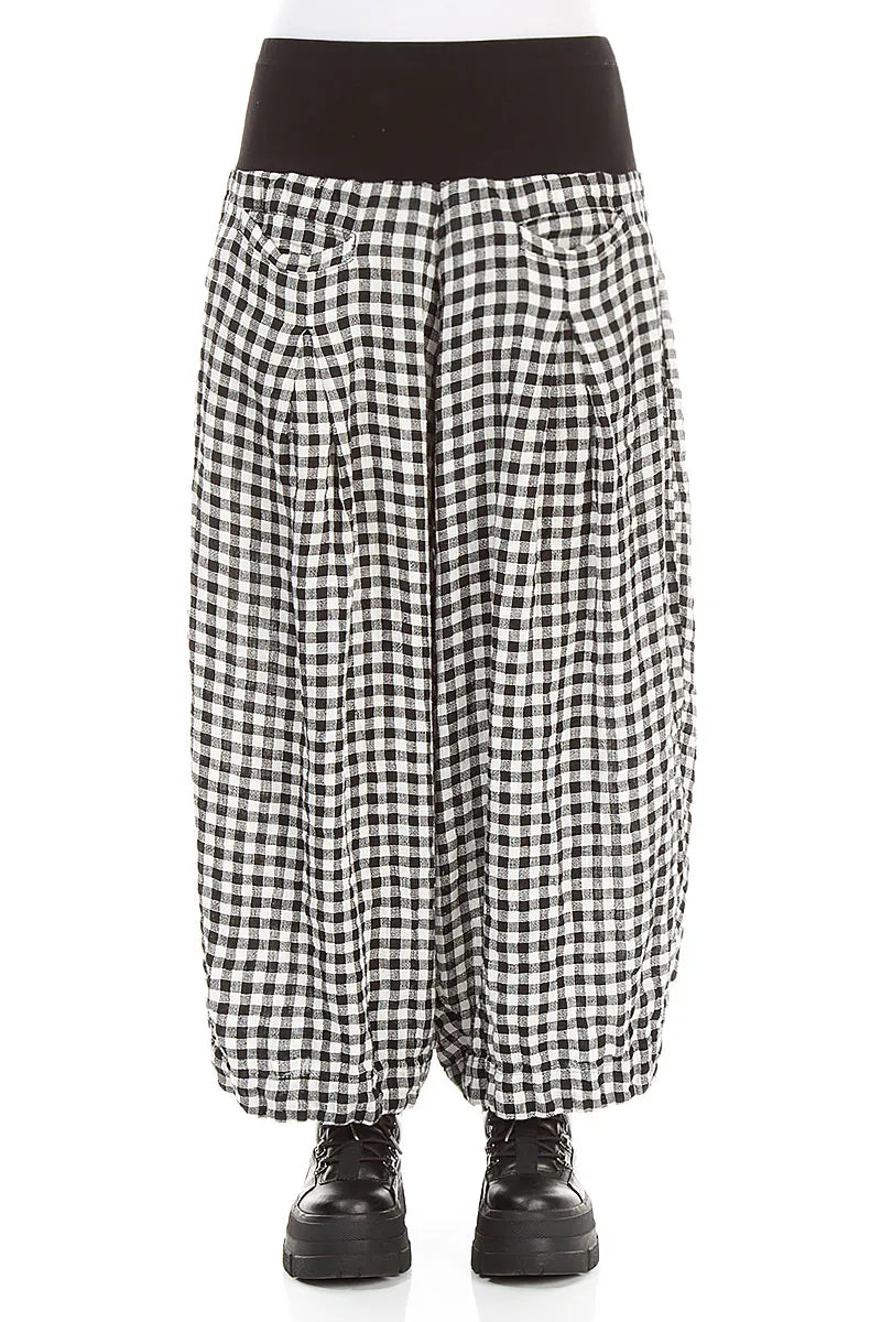 Loose Black &amp; White Check Linen Trousers