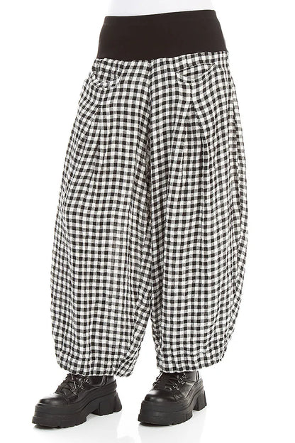 Loose Black &amp; White Check Linen Trousers