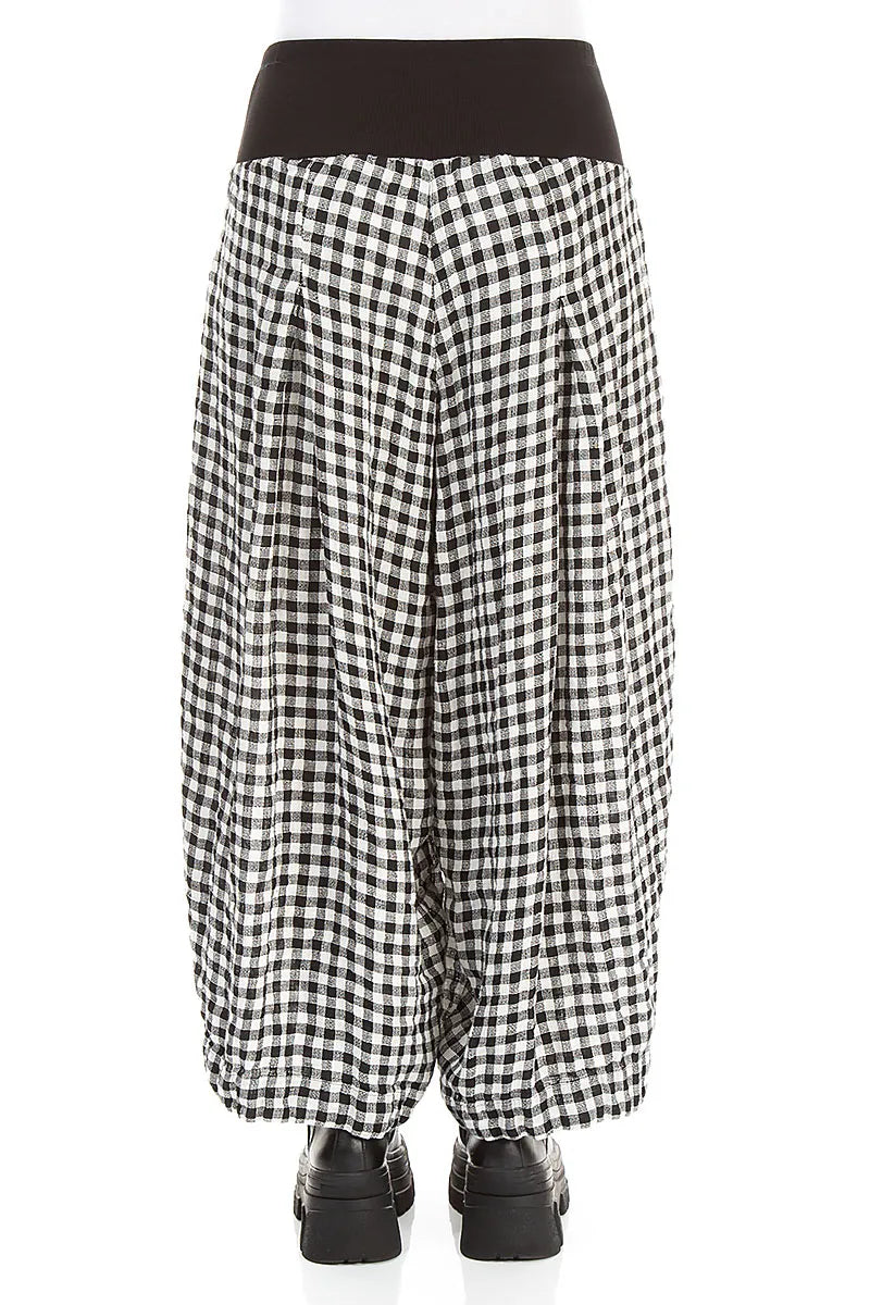 Loose Black &amp; White Check Linen Trousers