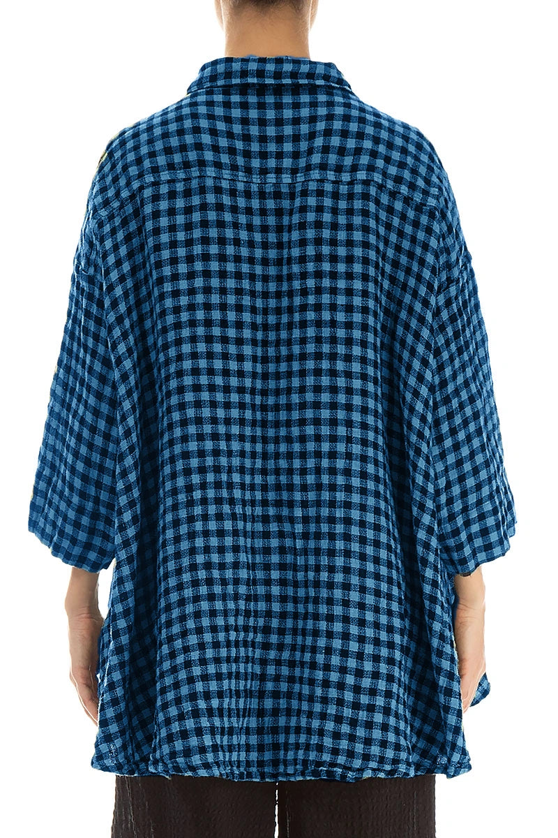 Loose Blue Check Linen Shirt 2
