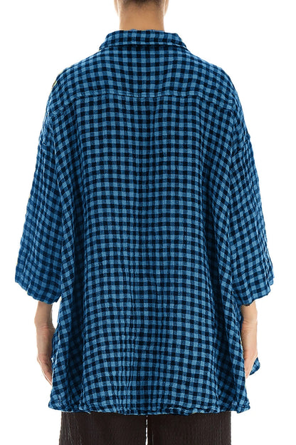Loose Blue Check Linen Shirt 2