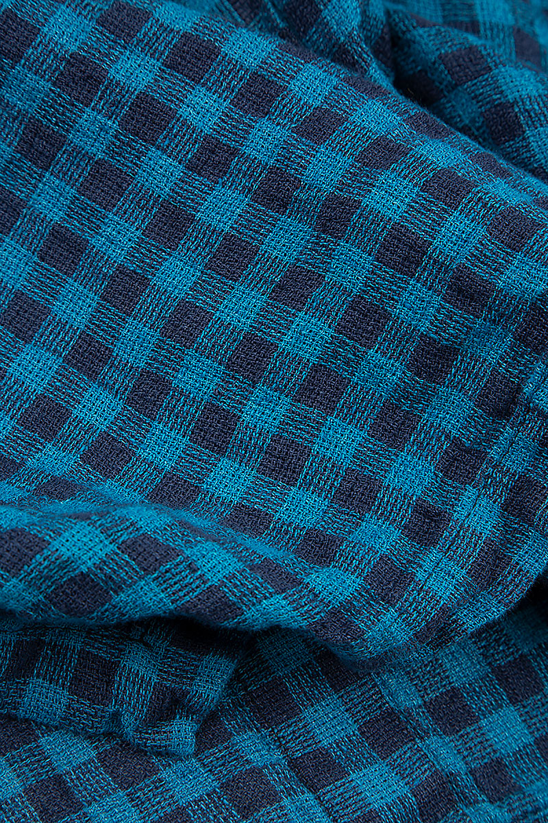 Loose Blue Check Linen Trousers 4