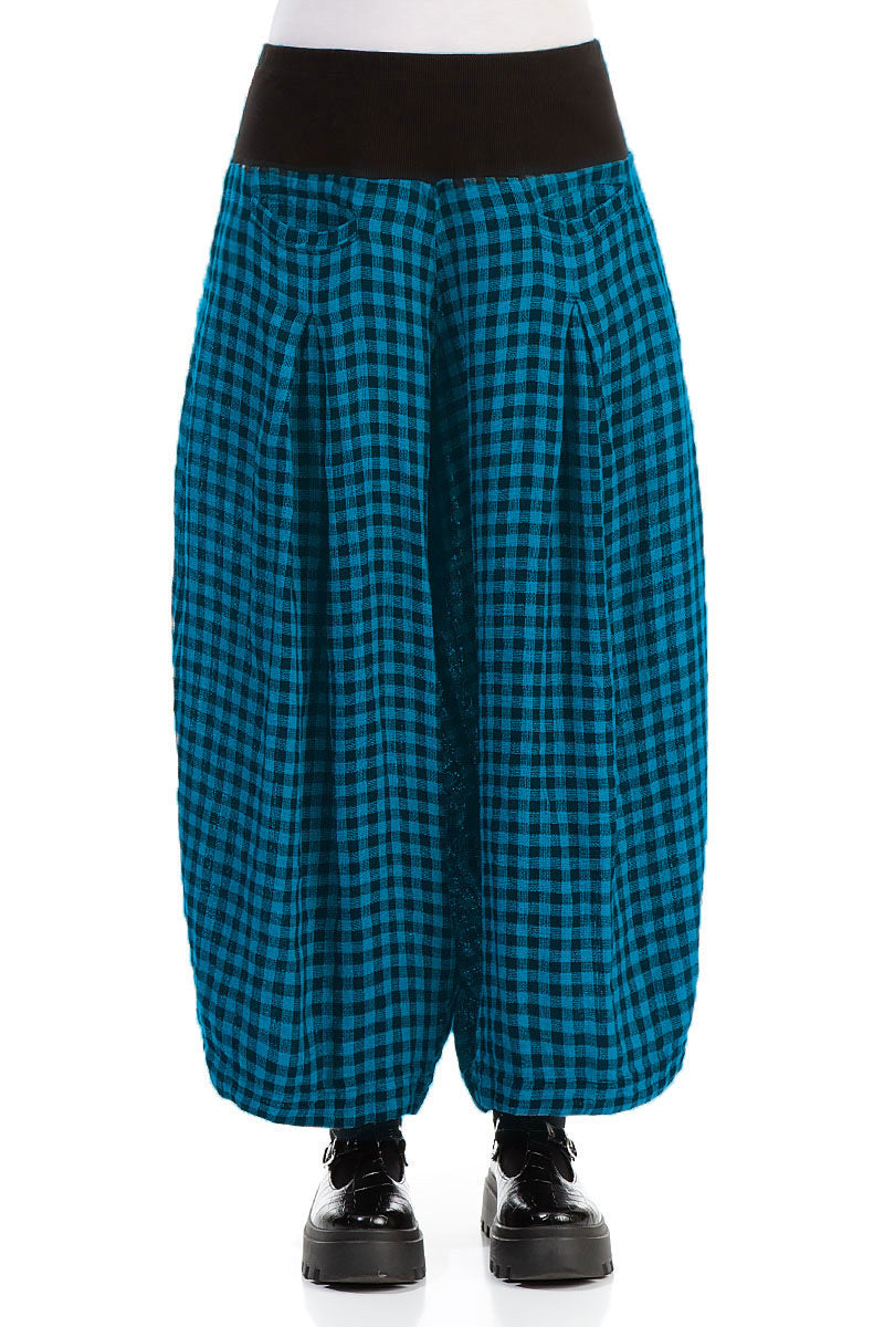 Loose Blue Check Linen Trousers 1