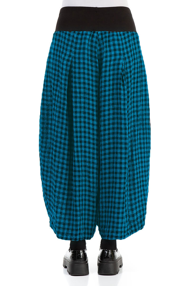 Loose Blue Check Linen Trousers 2