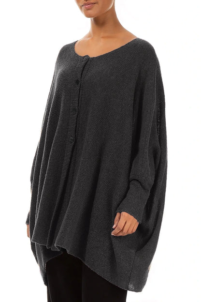 Lockerer kastiger Cardigan aus dunkelgrauer Wolle