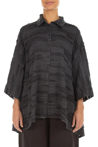 Loose Charcoal Fray Weave Shirt