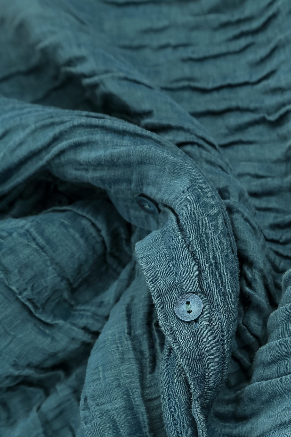 Loose Crinkled Deep Turquoise Silk Linen Shirt