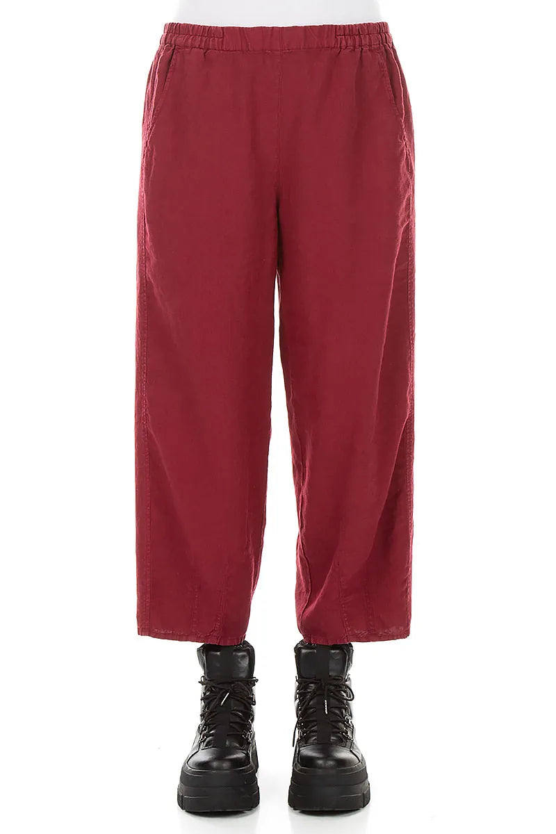Loose Cropped Ruby Linen Trousers 1