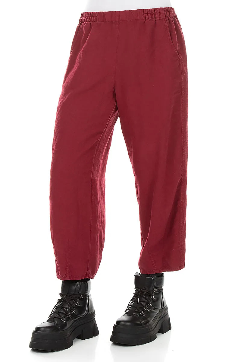 Loose Cropped Ruby Linen Trousers 3