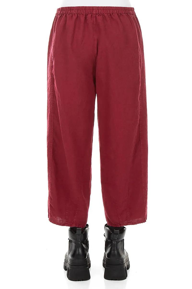 Loose Cropped Ruby Linen Trousers 2