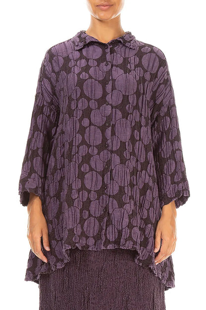 Loose Deep Plum Circle Silk Linen Shirt
