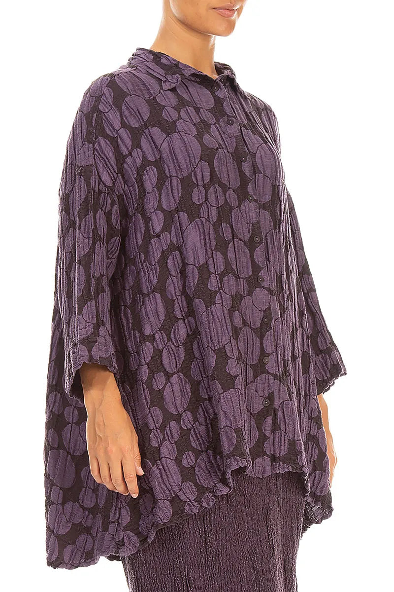 Loose Deep Plum Circle Silk Linen Shirt