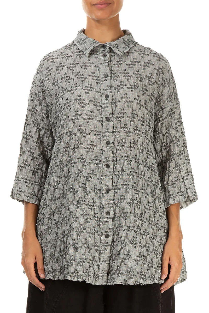 Loose Geometric Texture Grey Linen Shirt
