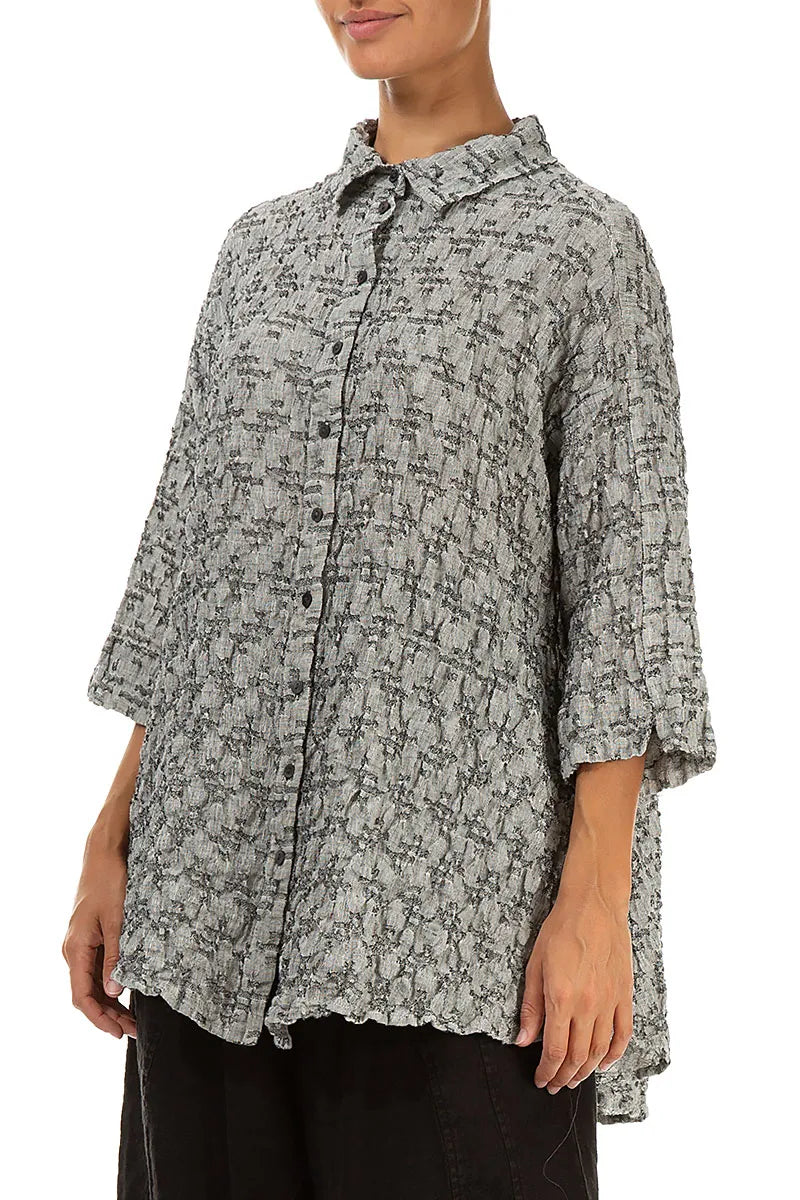 Loose Geometric Texture Grey Linen Shirt