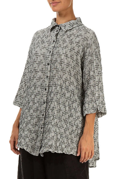 Loose Geometric Texture Grey Linen Shirt