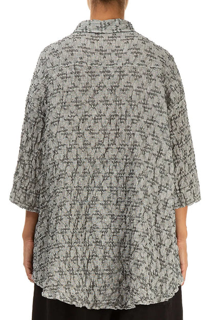 Loose Geometric Texture Grey Linen Shirt