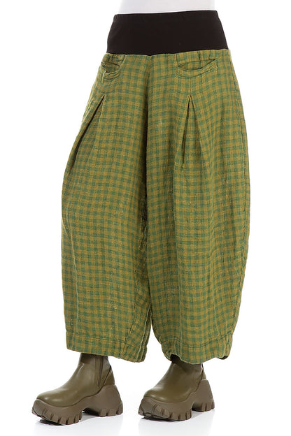 Loose Green Check Linen Trousers 3