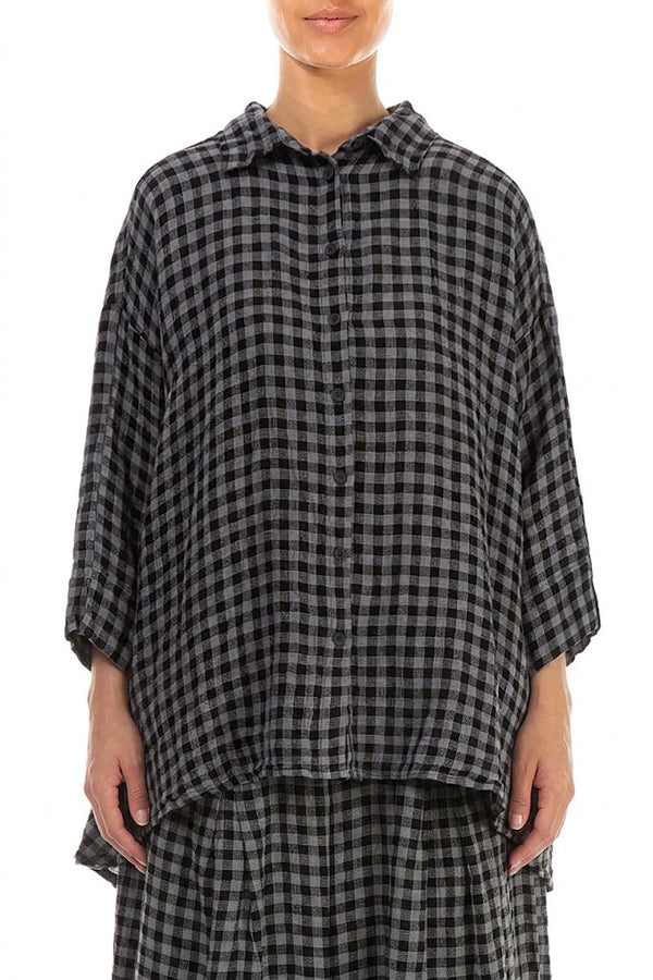Chemise ample en lin à carreaux gris