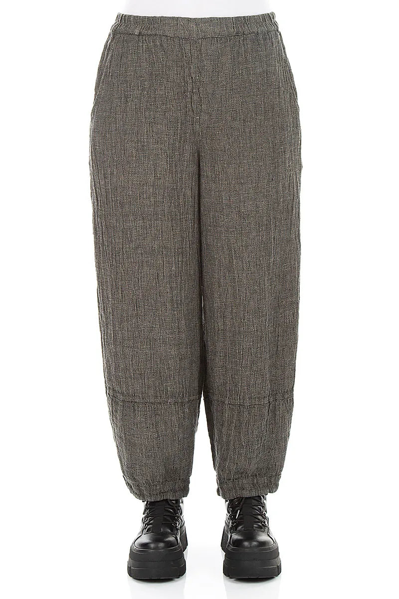 Loose Olive Grey Mélange Linen Trousers