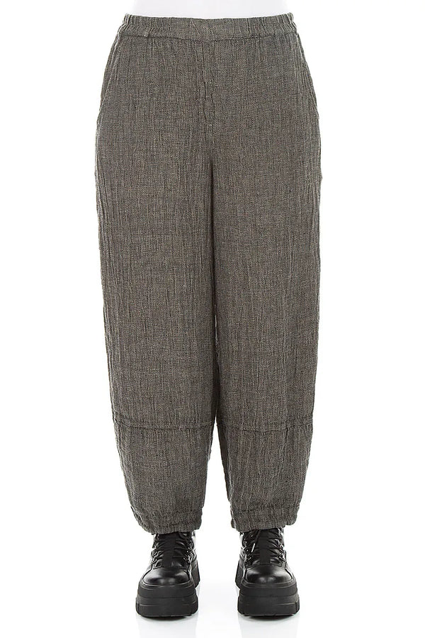Loose Olive Grey Mélange Linen Trousers