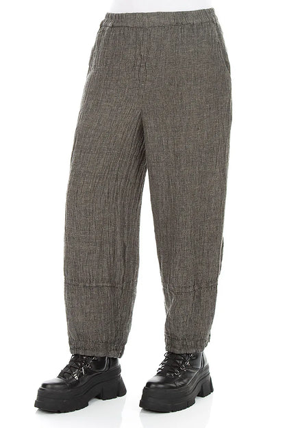 Loose Olive Grey Mélange Linen Trousers