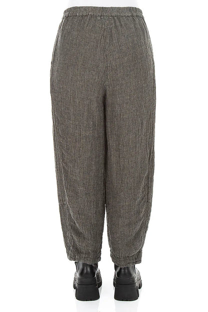 Loose Olive Grey Mélange Linen Trousers