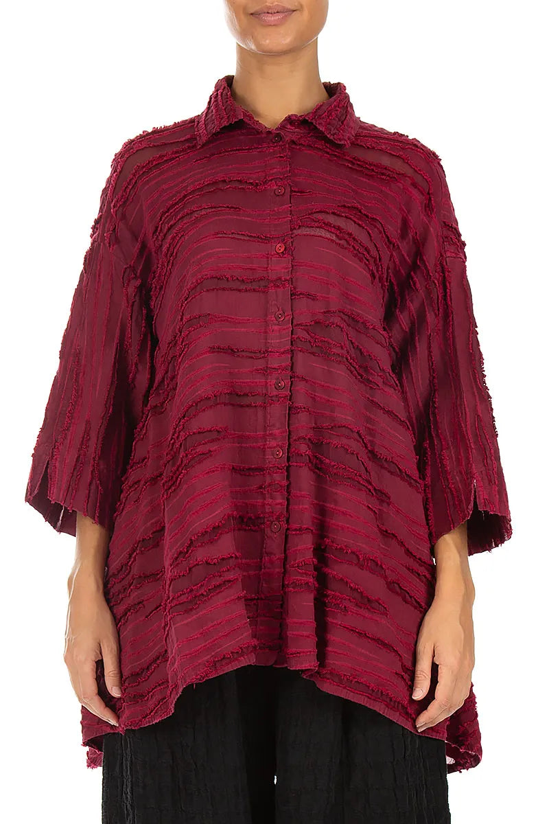 Loose Ruby Fray Weave Shirt